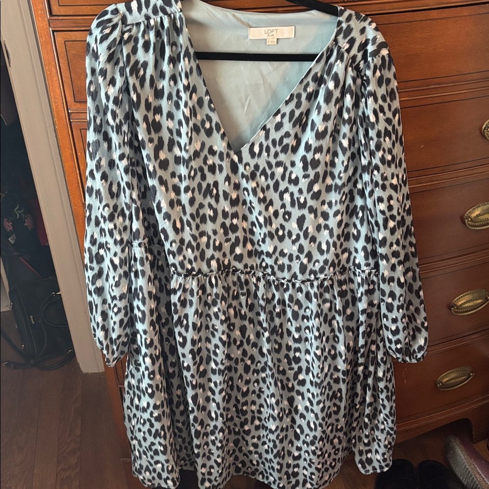 LOFT Plus Blue and Black Leopard Print Dress